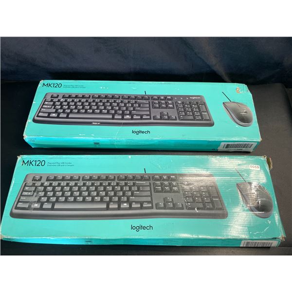 Lot of 2 Logitech MK120 Plug & Play USB Combo Keyboard & Mouse Sets