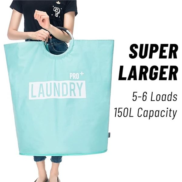 Lot of 1 Caroeas Super Large 150L Laundry Basket w/ Padded Handles - Light Blue
