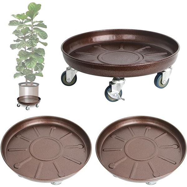 Lot of 3 Heavy-Duty 12-Inch Round Plant Stands with Wheels - For Indoor/Outdoor Plants - Brand New!