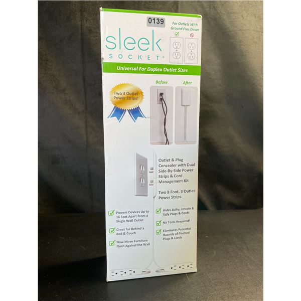 Lot of 1 Box of Sleek Sockets - Contains Two 8-Foot 3-Outlet Power Strips