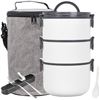 Image 1 : Lot of 1 Stackable 3-Layer Bento Lunch Box w/ Insulated Carrying Bag & Cutlery Set - Brand New