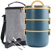 Image 1 : Lot of 1 Stackable 3-Layer Bento Lunch Box w/ Insulated Carrying Bag & Cutlery Set - Brand New