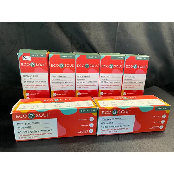 Lot of 6 Boxes of EcoSoul Compostable Resealable Storage Bags - Brand New