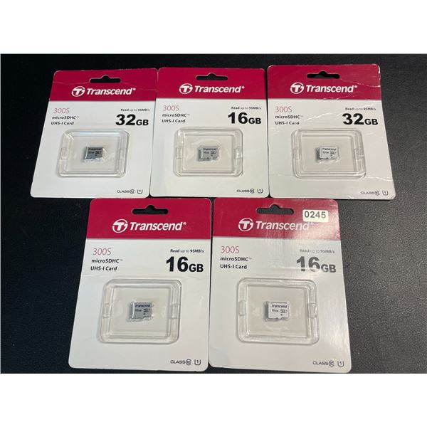 Lot of 5 Assorted Transcend Brand Micro SD Memory Cards - 2x 32GB & 3x 16GB - Brand New!
