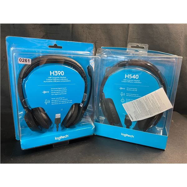 Lot of 2 Logitech USB Computer Headsets - H540 & H390