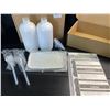 Image 3 : Lot of 3 Sets of Glass Soap Dispensers w/ Pump, Ceramic Tray, and Labels - Brand New!