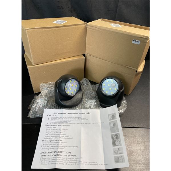 Lot of 4 Boxes of 360-Degree Wireless LED Motion Sensor Lights - 2 Per Box/8 Total - Brand New!