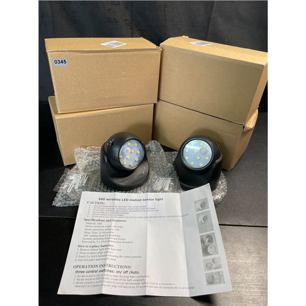 Lot of 4 Boxes of 360-Degree Wireless LED Motion Sensor Lights - 2 Per Box/8 Total - Brand New!