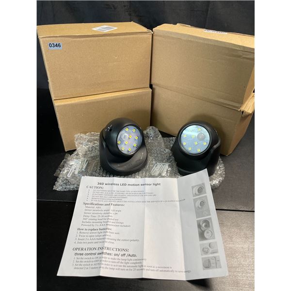 Lot of 4 Boxes of 360-Degree Wireless LED Motion Sensor Lights - 2 Per Box/8 Total - Brand New!