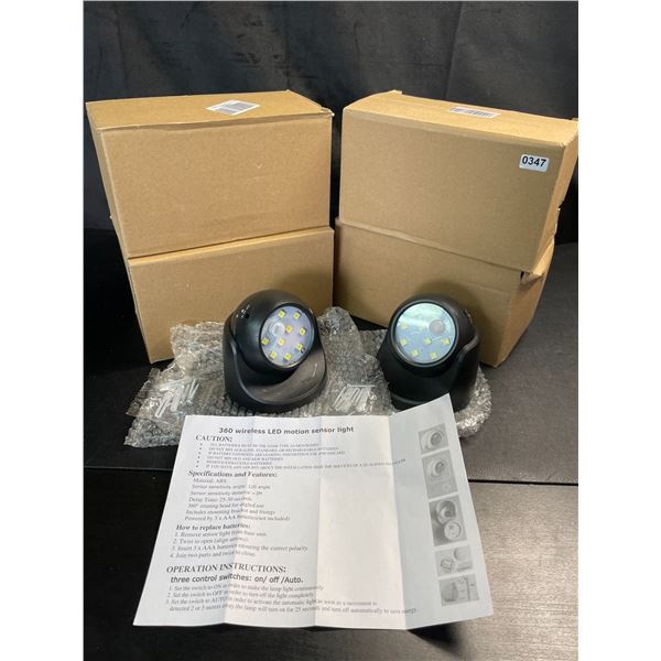 Lot of 4 Boxes of 360-Degree Wireless LED Motion Sensor Lights - 2 Per Box/8 Total - Brand New!