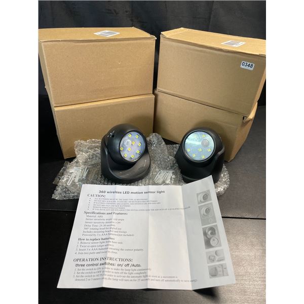 Lot of 4 Boxes of 360-Degree Wireless LED Motion Sensor Lights - 2 Per Box/8 Total - Brand New!