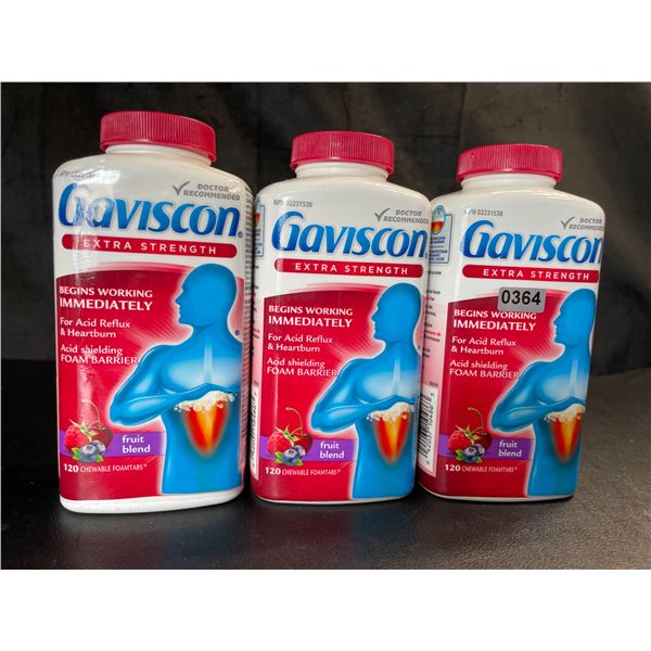 Lot of 3 Gaviscon Extra Strength - For Acid Reflux & Heartburn - 120 Tabs Each - Fruit Blend