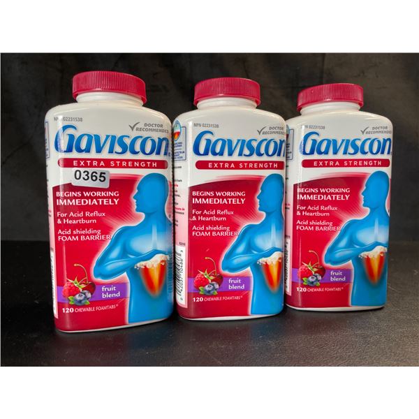 Lot of 3 Gaviscon Extra Strength - For Acid Reflux & Heartburn - 120 Tabs Each - Fruit Blend