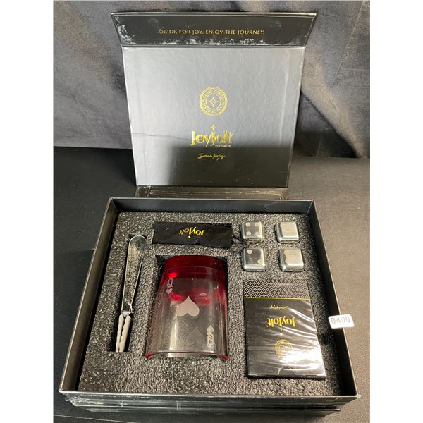 Lot of 1 JoyJolt Whiskey Glass Poker Set w/ 4 Whiskey Stones - Luxe Red Queen of Hearts