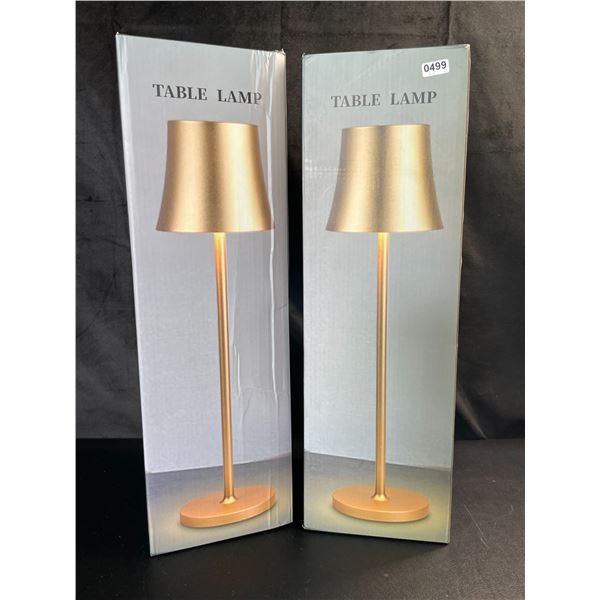 Lot of 2 Rechargeable Touch Dimming LED Table Lamps - Gold - 15 inch - Brand New!