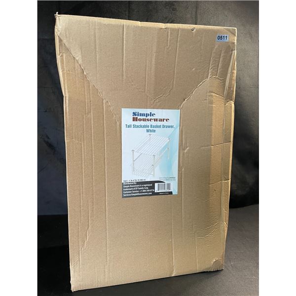 Lot of 1 Simple Houseware Tall Stackable Basket Drawer - White - Brand New