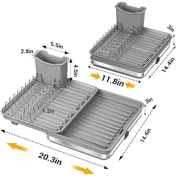 Lot of 1 Layzzi-Wayt Expandable Dish Drying Rack - Gray - Brand New!