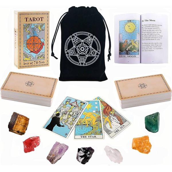 Lot of 3 Sets of Tarot Card Decks with Crystal Stones for Fortune Telling - Brand New