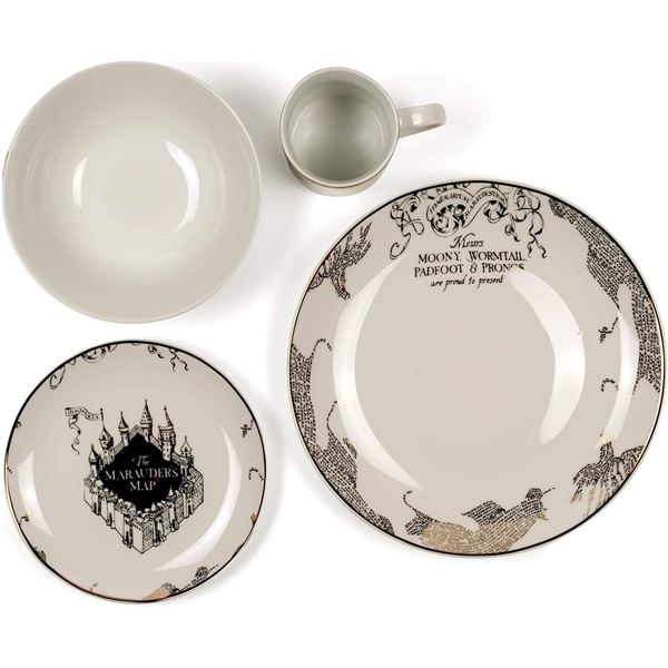 Lot of 1 Harry Potter Magical Marauder's Map Porcelain 4-Piece Dinnerware Set - Brand New!