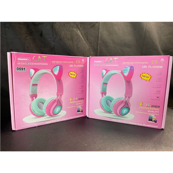 Lot of 2 Cat/Kitty Ear Style Wireless Headphones for Kids - Brand New! Pink/Blue