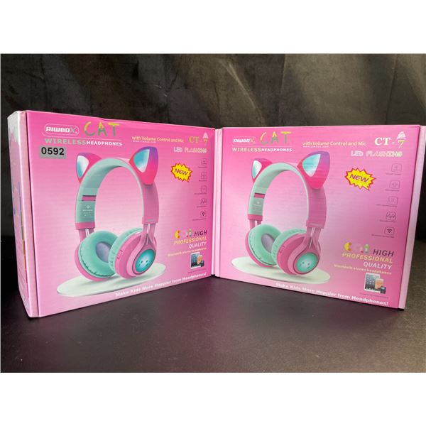 Lot of 2 Cat/Kitty Ear Style Wireless Headphones for Kids - Brand New! Pink/Blue