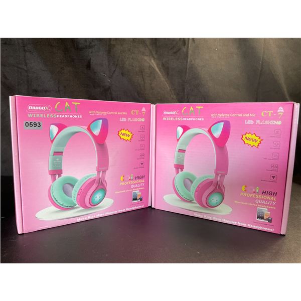 Lot of 2 Cat/Kitty Ear Style Wireless Headphones for Kids - Brand New! Pink/Blue