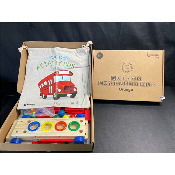 Lot of 2 Wooden Activity Bus Buildable Block Play Sets for Kids - Brand New!