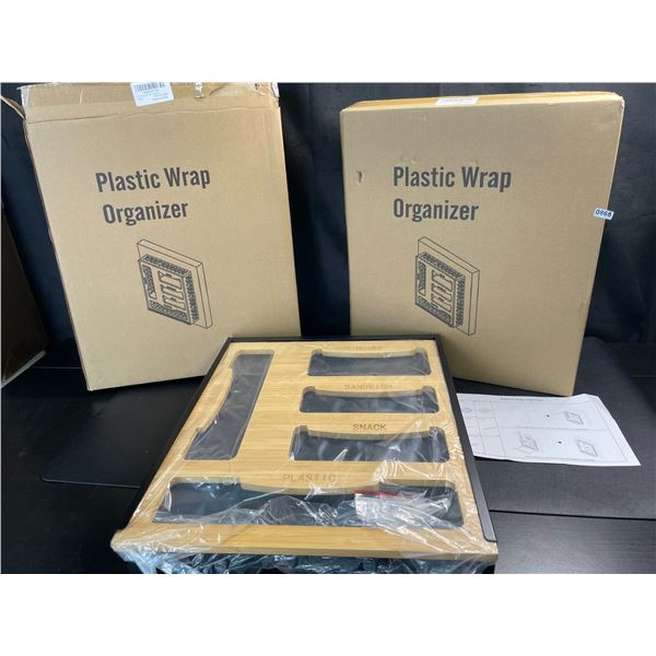 Lot of 2 Plastic Wrap Organizers/Ziploc Bag Organizers - Wood/Metal Design - Brand New!