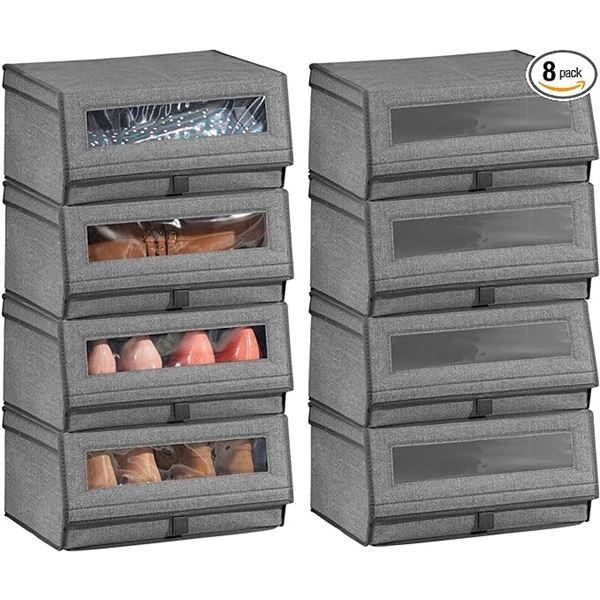Lot of mDesign Large Fabric Shoe Storage Boxes/Organizers - 8 Included - Brand New!