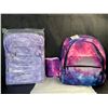 Image 1 : Lot of 2 Backpacks for Girls - Brand New - Galaxy Design & Purple Star - 15inch Size