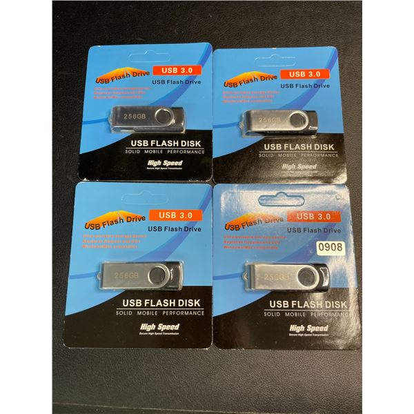 Lot of 4 USB 3.0 Flash Drives - 256GB Each - Brand New!
