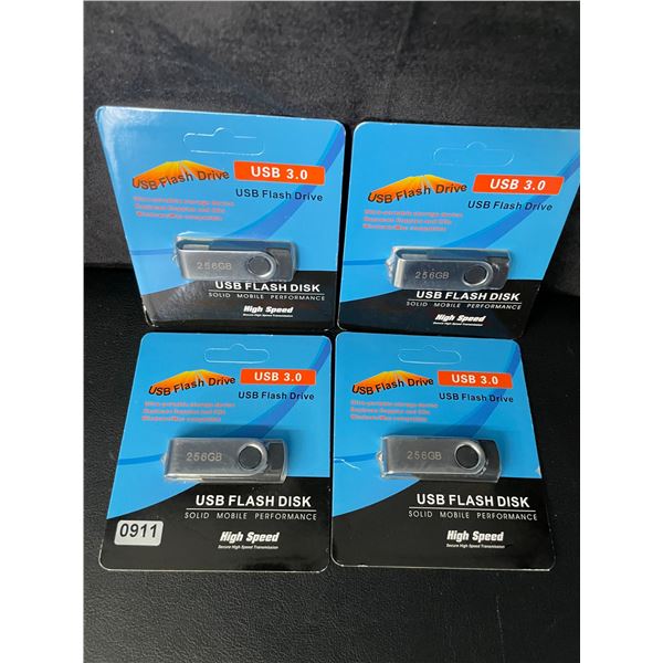 Lot of 4 USB 3.0 Flash Drives - 256GB Each - Brand New!