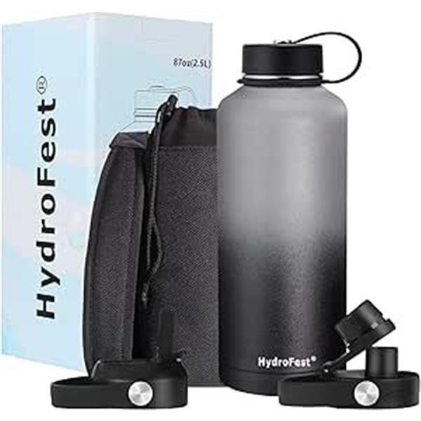 Lot of 1 HydroFest Large 2.5L Double Wall Insulated Sports Bottle - Black/Grey - Brand New!