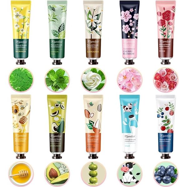 Lot of 4 Multi-Packs of Natural Plant/Fruits Fragrance Moisturizing Hand Creams - 10 Each/40 Total