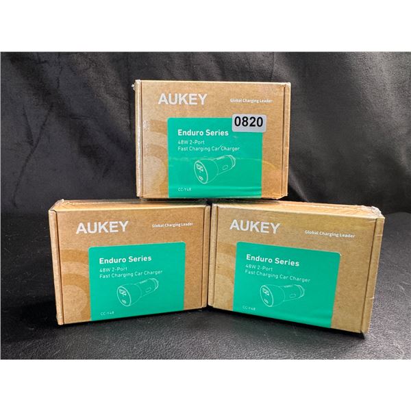 Lot of 3 Aukey Enduro Series 48W 2 Port Fast Charging Car Chargers