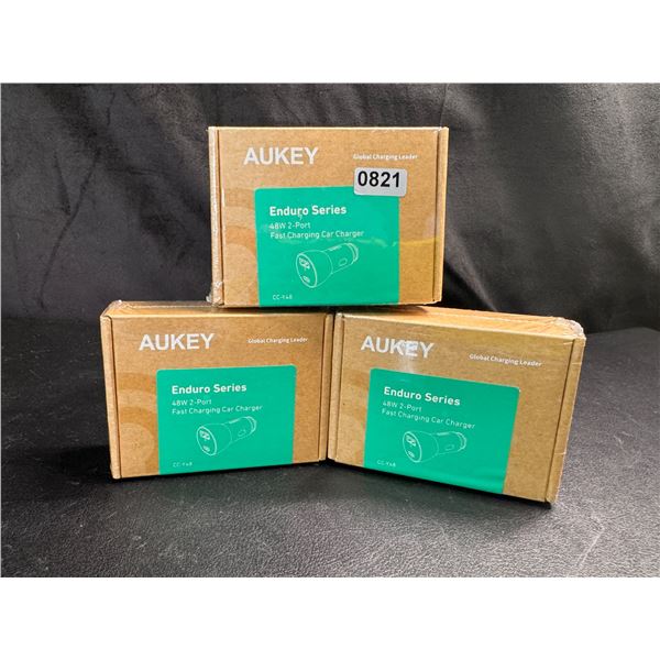 Lot of 3 Aukey Enduro Series 48W 2 Port Fast Charging Car Chargers