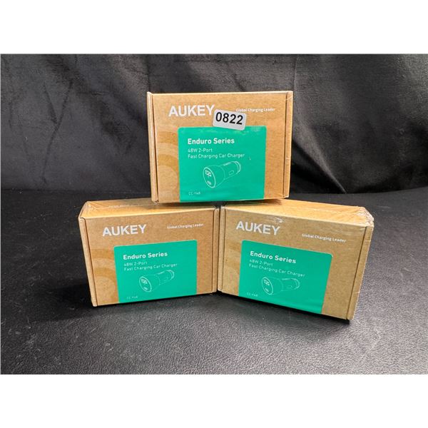 Lot of 3 Aukey Enduro Series 48W 2 Port Fast Charging Car Chargers