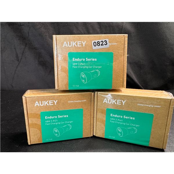 Lot of 3 Aukey Enduro Series 48W 2 Port Fast Charging Car Chargers