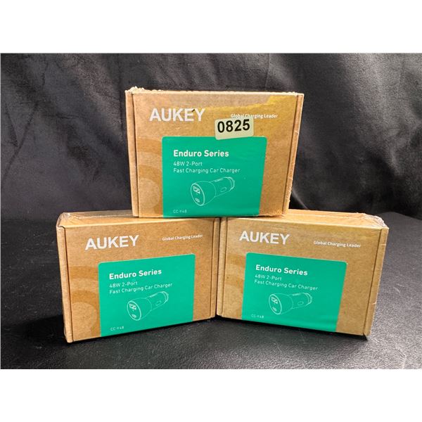 Lot of 3 Aukey Enduro Series 48W 2 Port Fast Charging Car Chargers