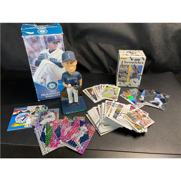 Lot of Assorted Collectible Baseball Items - Bobble Head, Holographic Trading Cards, Sealed Packs