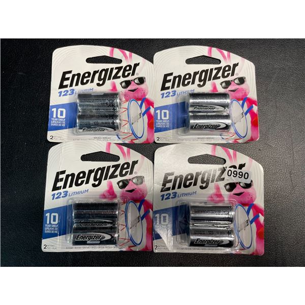 Lot of 4 Multi-Packs of Energizer 123 Lithium Batteries - 2 Per Pack - Brand New