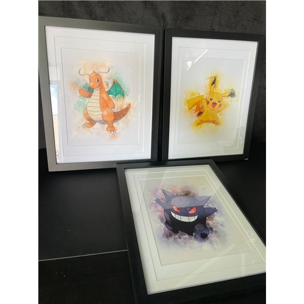 Lot of 3 Pokemon Framed Art Pieces - 12 x 15 Inch Large Size - Brand New