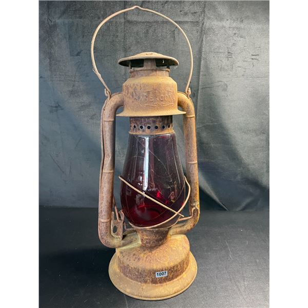Lot of 1 Tall Red Glass Beacon Rail Lantern - Used