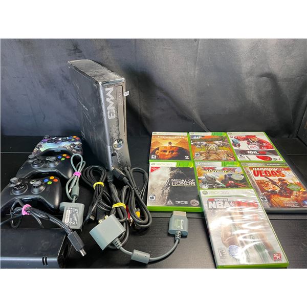 Lot of 1 Xbox 360 Modern Warfare Special Edition Game Console + Remotes + 7 Games - Works/Powers On