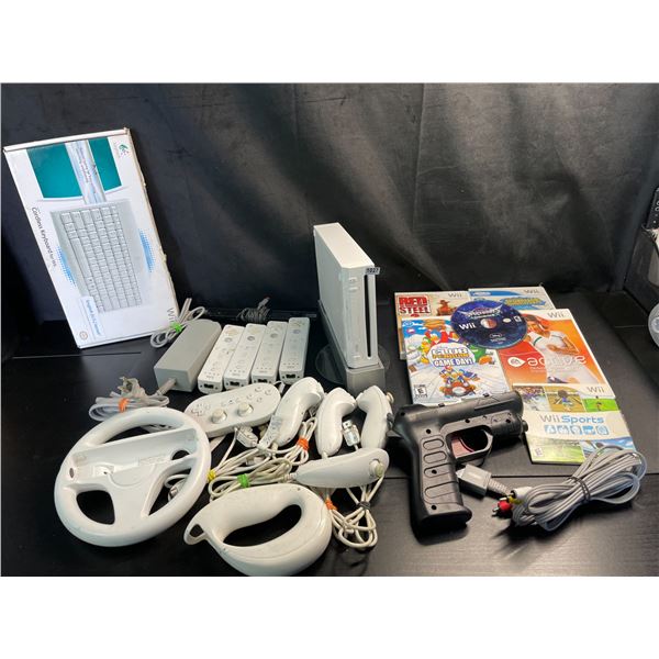 Lot of 1 Nintendo Wii Console + 6 Games + Cords + Multiple Controllers/Accessories - Used