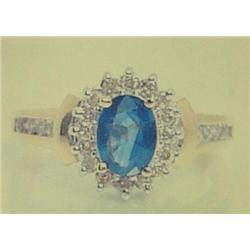 Sapphire and Diamond Lady's Ring, 14 K yellow gold- sapphire is oval, faceted, approx. 1.00 carats, 