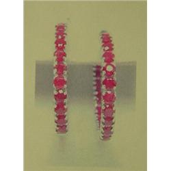 Ruby Hoop Earrings, 14 K white gold- rubies are round, faceted, approx. 3.00 carats, semi-translucen