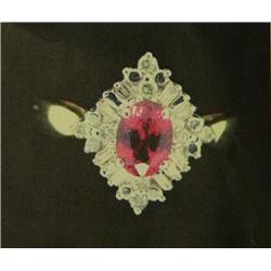 Tourmaline and Diamond Lady's Ring, 14 K yellow gold- tourmaline is oval, faceted, approx. 0.50 cara