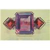 Image 1 : 10 K Amethyst, Garnet, and Diamond Lady's Ring, 10 K yellow gold- amethyst is emerald cut, approx. 4