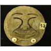 Image 1 : Whale bone disk relief carving of face with ivory and bead mouth adornments 6" (2)